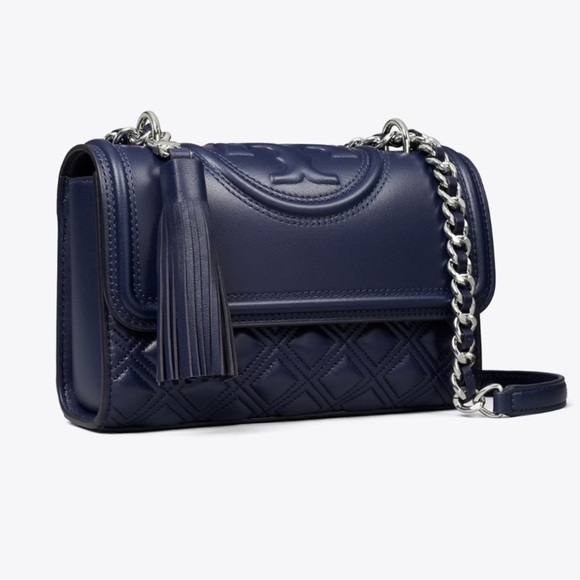 New Tory Burch Small Fleming Convertible Shoulder Bag Navy Blue